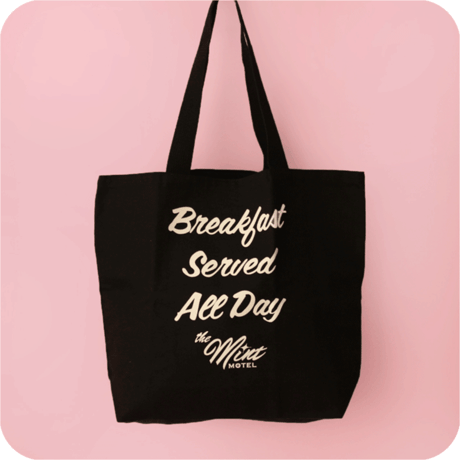 The MINT "BREAKFAST SERVED ALL DAY TOTE BAG / BLACK"