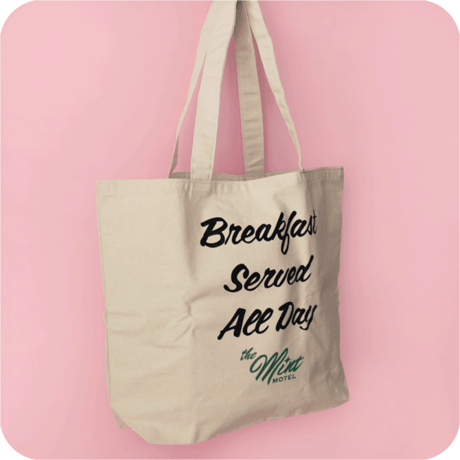 The MINT "BREAKFAST SERVED ALL DAY TOTE BAG / IVORY"