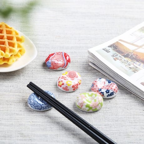 和風 楕円形 箸置き 6色セット 花柄 和食器 可愛い 花 箸置き 陶器製 箸置き