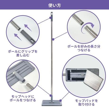 回転モップクリーナー バケツとパッド2枚付き 軽量回転モップ 水拭き 空拭き 水切り簡単 床掃除