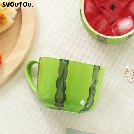 スイカ カップ スプーン セット 西瓜 陶瓷器 マガカップ 耐熱 耐冷 夏日限定 スイカ柄 マグカップ