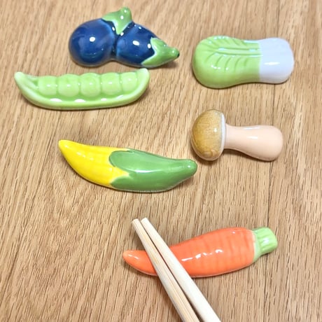 野菜　箸置き 6個セット なす きのこ エンドウ　人参 とうもろこし 白菜 和食器 可愛い 箸置き 陶器製