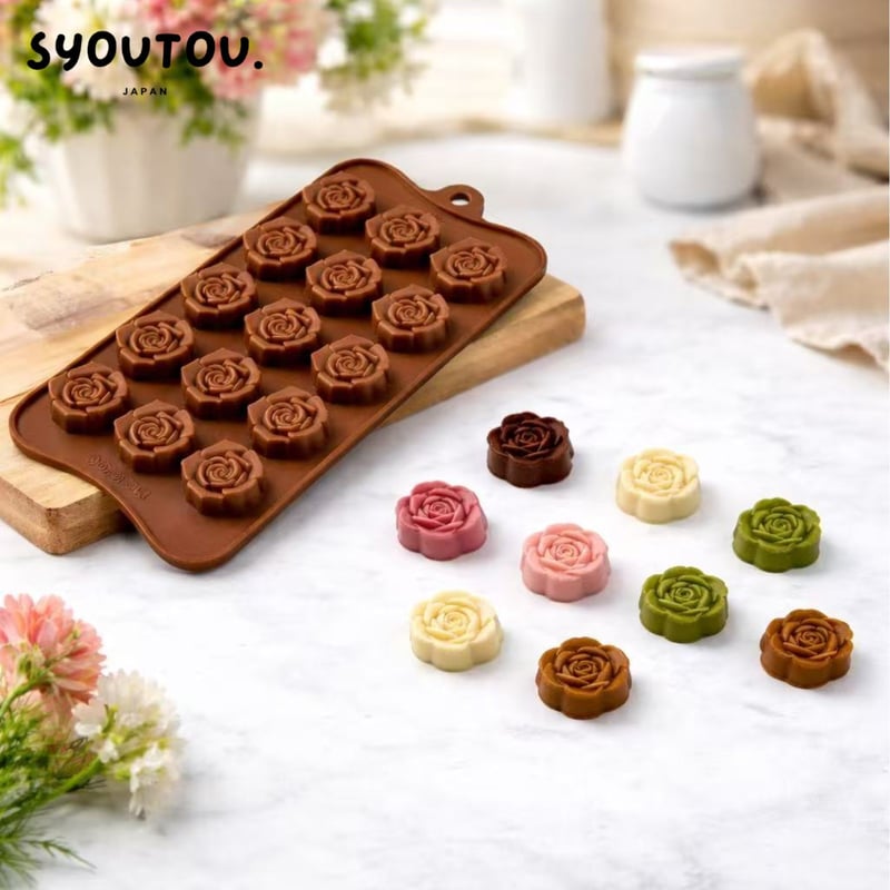 チョコレート 型抜き 製菓 型どり 薔薇 ばら 21個 お菓子作り 小 バラ シリコンモールド型 ばら 薔薇型 花型 チョコ型 花型 | SYOUTOU