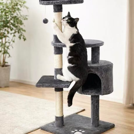 キャットタワー 高さ約114cm 爪とぎポール付　シニア猫　省スペース　キャットツリー　キャットタワー