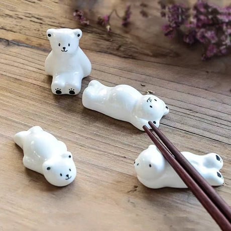 シロクマ 箸置き 4匹 セット ホッキョくクマ 白熊 くまの箸置き　動物 陶器製 箸置き 食器　可愛い くまちゃん 熊