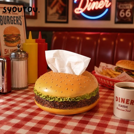 ハンバーガー　ティッシュケース おしゃれ 肉厚　ビーフバーガー　ケース