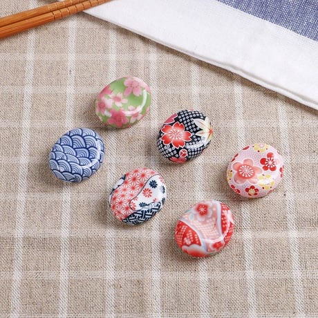 和風 楕円形 箸置き 6色セット 花柄 和食器 可愛い 花 箸置き 陶器製 箸置き