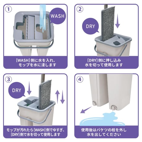 回転モップクリーナー バケツとパッド2枚付き 軽量回転モップ 水拭き 空拭き 水切り簡単 床掃除