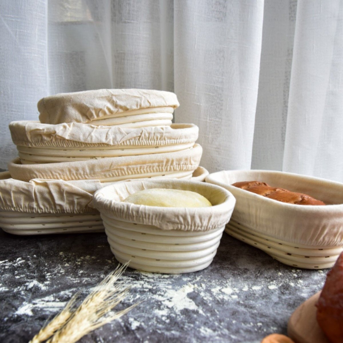 楕円形 竹 発酵カゴ 布ライナー付き 17/21/23/25/28/30/35/44CM |