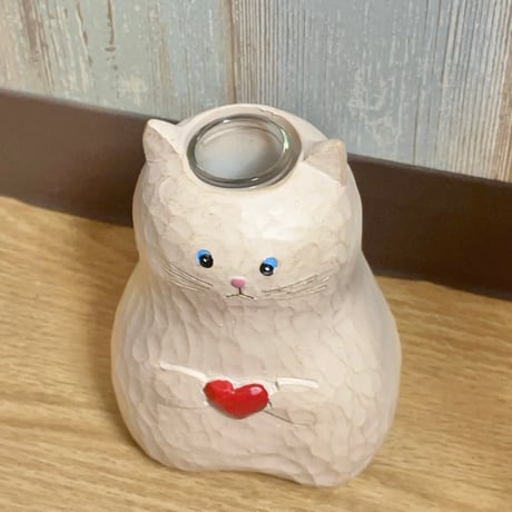 手作り 木製猫花瓶 ガラス試験管付き　花器　部屋の装飾　家の飾り　猫ちゃん　ネコ　ねこ