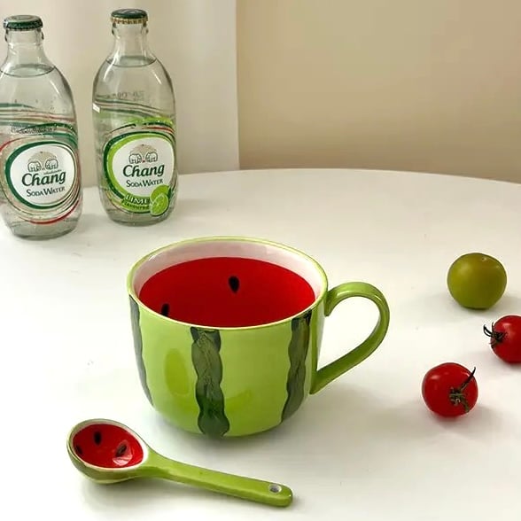 スイカ カップ スプーン セット 西瓜 陶瓷器 マガカップ 耐熱 耐冷 夏