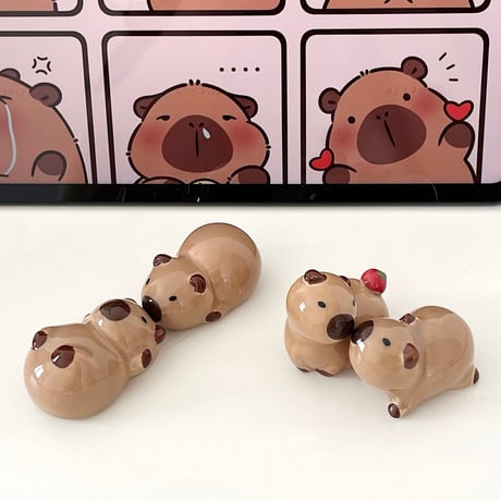 カピバラ 箸置き 4個セット　可愛い 水豚 箸置き 動物 陶器製 箸置き