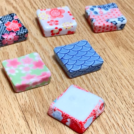 和風 方形 箸置き 6色セット 花柄 和食器 可愛い 花 箸置き 陶器製 箸置き
