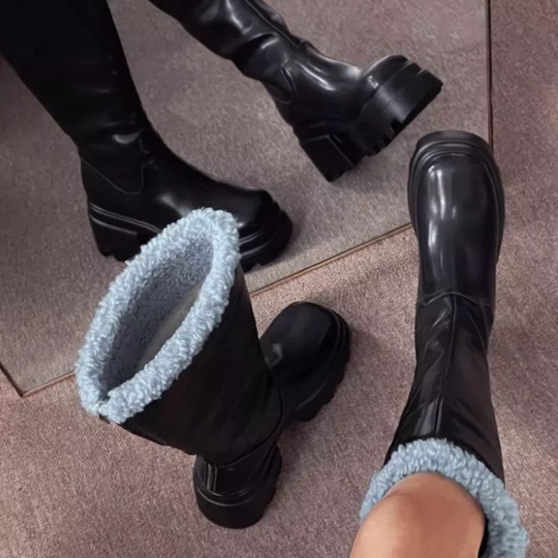 ポイントカラーファー厚底ロングブーツ/3色展開/22〜24.5cm/2022AW