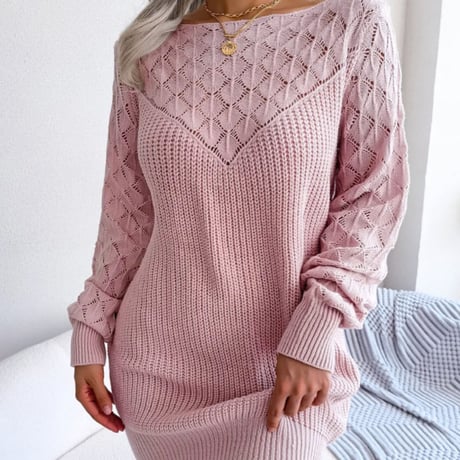 スケイル編み切り替えニットワンピース/3色展開/S.M.L/2023SS