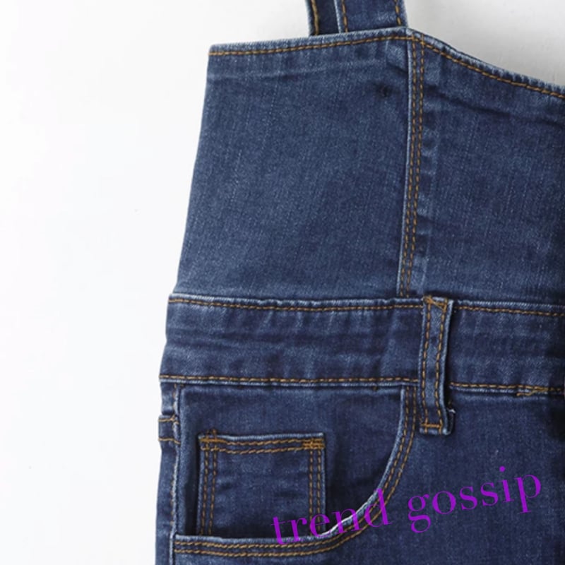 即納】ハイウエストミディデニムタイトスカートサロペット/S