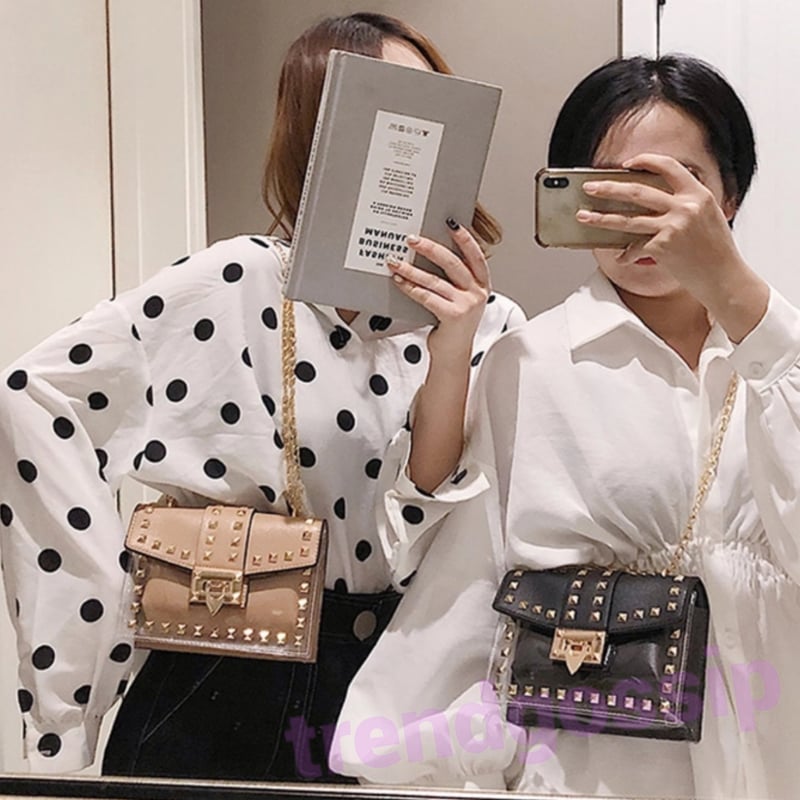 クリアスタッズチェーンバッグ/鞄/ハンドバッグ/4色展開 | trendgossip