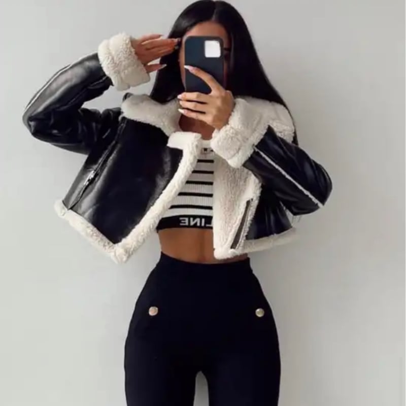 ボアファークロップドライダースジャケット/2色展開/XS〜L