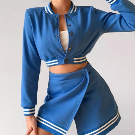 ホワイトラインクロップドスタジャン&スカートセットアップ/3色展開/S.M.L/2021AW
