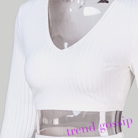 ロングスリーブリブスカートセットアップ/5色展開/S～XL/2020SS