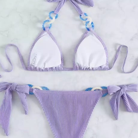 【送料無料】アクリルチェーンパープルリブビキニ/水着/ S.M. L/2022SS