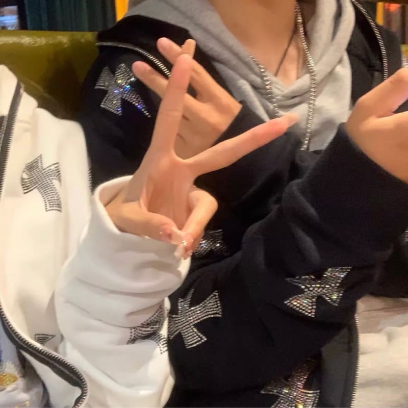 ラインストーンクロスパーカーセットアップ/2色展開/S〜XXXL/2021AW