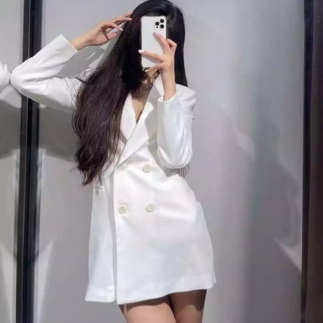 バックトリムホワイトブレザーワンピース/ドレス/S.M.L/2022SS