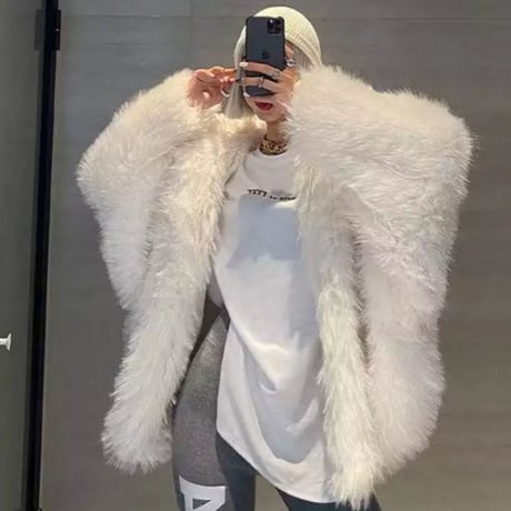 フード付きふわふわフェイクファーコート/4色展開/S.M.L/2022AW