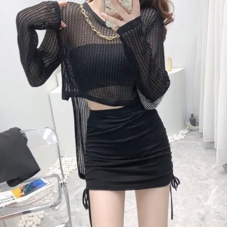 バックロングメッシュトップス/3色展開/ワンサイズ/2023SS