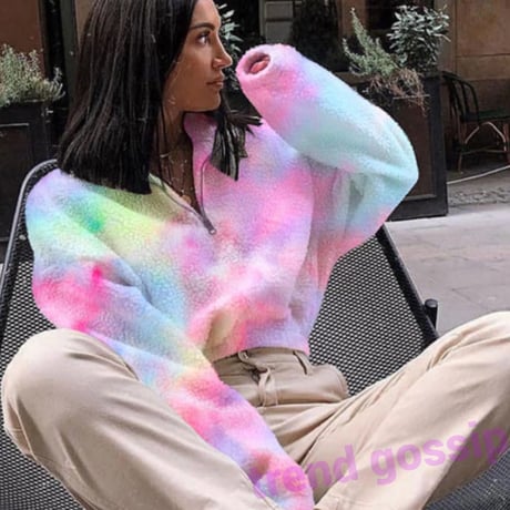 【S即納】ハイネックジッパーレインボーファークロップドプルオーバー/S.M.L/2019AW