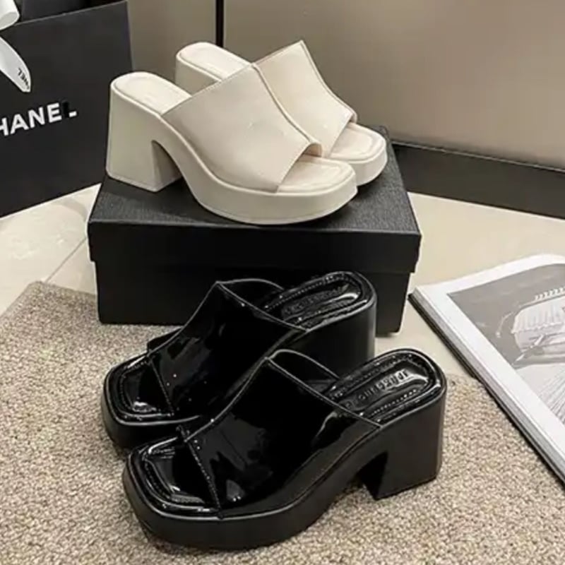 スクエアトゥ厚底エナメルサンダル/靴/22.5〜25cm/2023SS