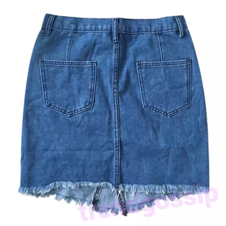 ランダムパールカットオフデニムスカート/S～XXL