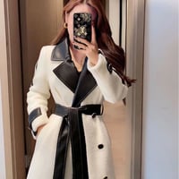 レザーパッチワークホワイトボアファートレンチコート/S〜XXL/アウター/2022AW