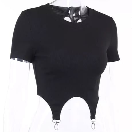 【送料無料】カラビナ付きリブクロップドTシャツ/2色展開/ S.M.L/2022SS