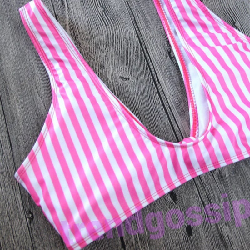ピンクストライプブラジリアンビキニ/水着/S.M.L | trendgossip