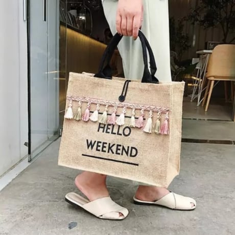 【即納】HELLOWEEKENDタッセルリネントートバッグ/鞄/2色展開/2020SS
