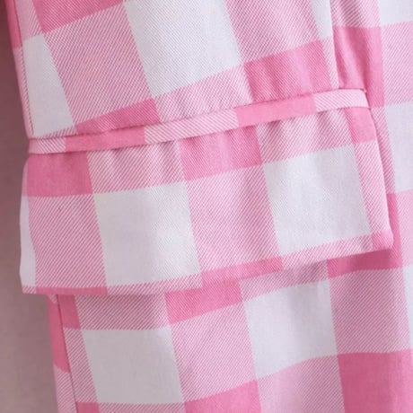 ピンクチェックジャケット＆プリーツスカートセットアップ/スーツ/S.M.L/2021AW