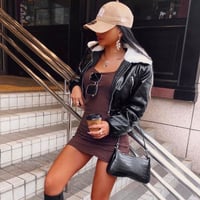ファー付きクロップドバイカーフェイクレザージャケット/S.M.L/2021SS