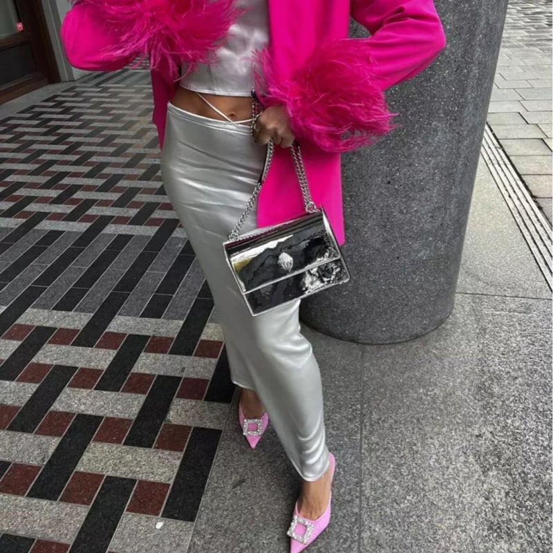 フェザー付きピンクブレザー/セットアップ/XS〜L/2023SS | trendgossip