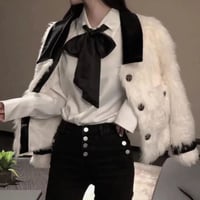 レザーパッチワークホワイトギャザーファージャケット/S〜XXL/2022AW