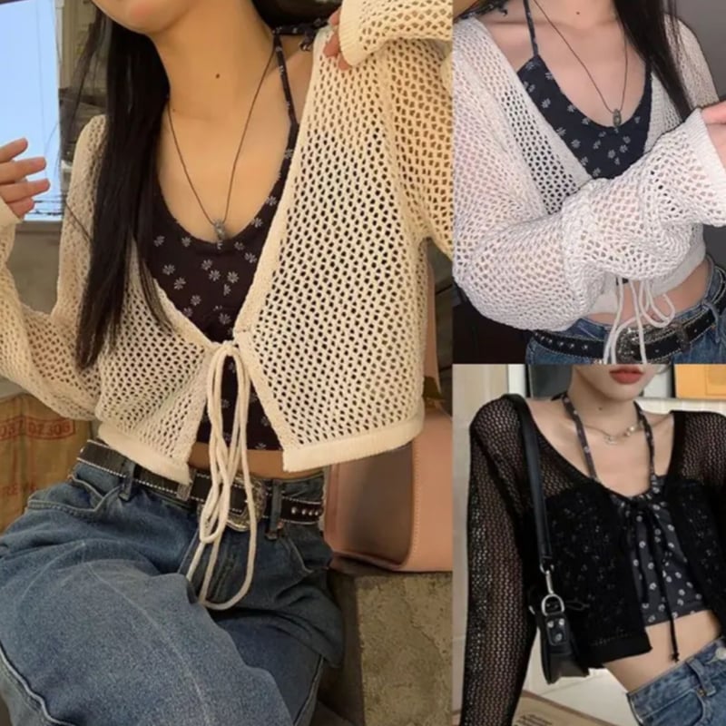 メッシュショート丈サマーカーディガン/3色展開/ワンサイズ/2023SS