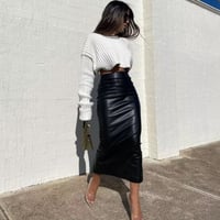 ギャザータイトレザーロングスカート/S.M.L/2021AW