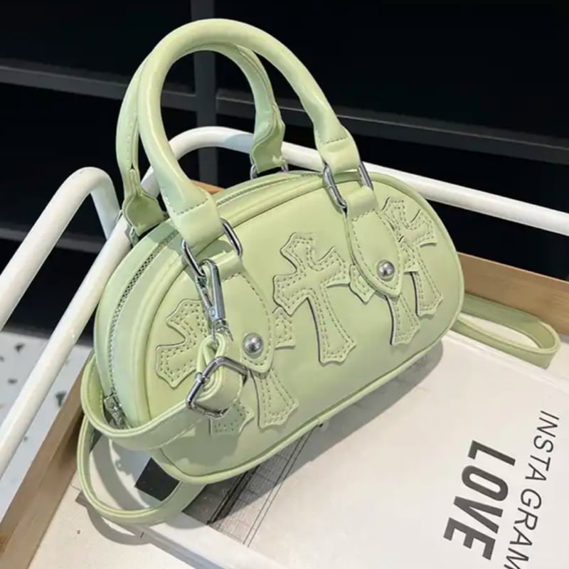 クロスワッペンストラップ付きミニボストンバッグ/4色展開