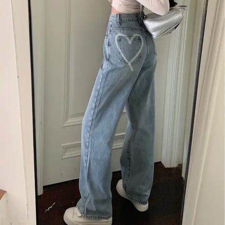 バックワンポイントハートペイントデニムワイドパンツ/2色展開/S〜XL/2023AW
