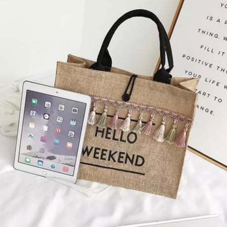 【即納】HELLOWEEKENDタッセルリネントートバッグ/鞄/2色展開/2020SS