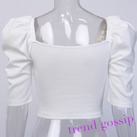 スクエアネックパワーショルダークロップドトップス/3色展開/S.M.L/2021SS