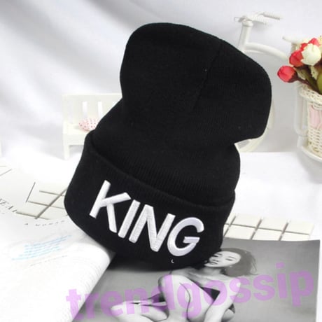 【即納】KING&QUEENニット帽/帽子/バーニー/カップルお揃い
