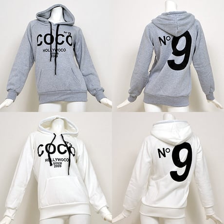 【即納】COCO裏起毛フード付きパーカー/White/Gray/S～XL
