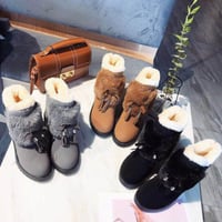 【即納】タッセルリボン付きモコモコボアファームートンブーツ/3色展開/22.5〜24.5cm