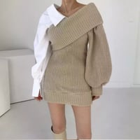 ハーフシャツバルーンスリーブニットワンピース/2色展開/ワンサイズ/2023SS